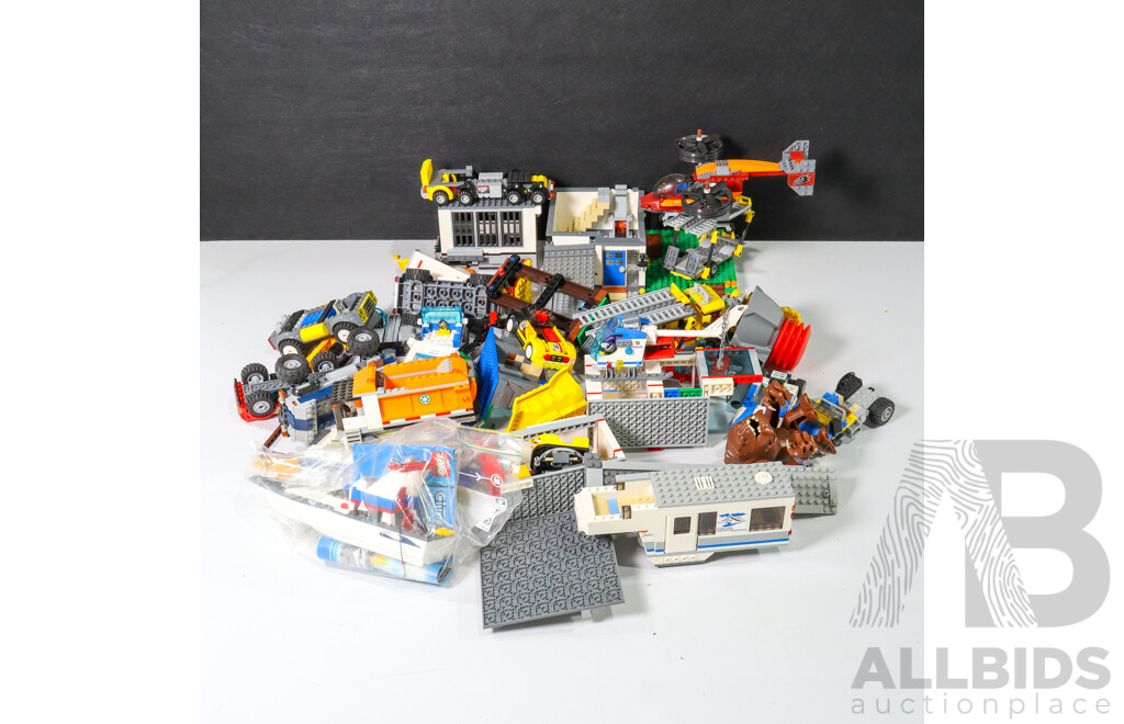 Box of Various Constructed Lego Pieces