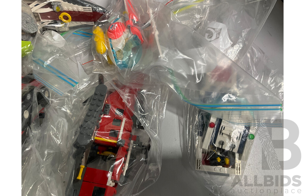 Box of Various Constructed Lego Vehicles