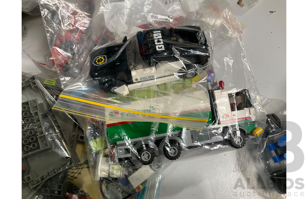 Box of Various Constructed Lego Emergency Vehicles