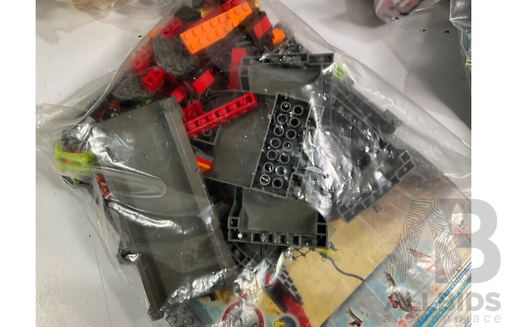 Box of Various Constructed Lego Emergency Vehicles