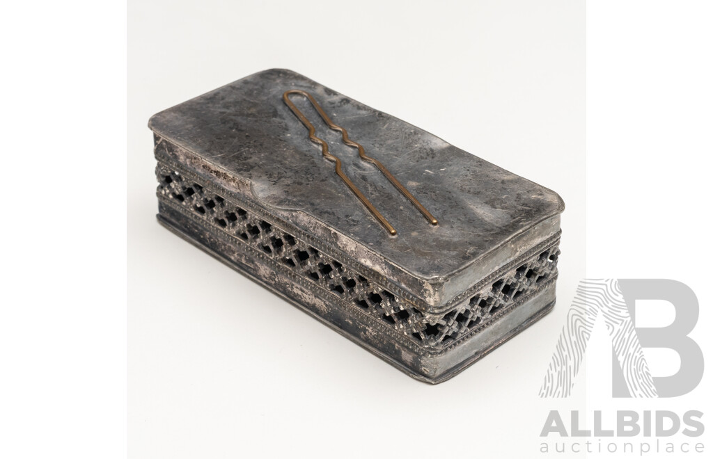 Vintage Silver Plated Base Metal Pin Box