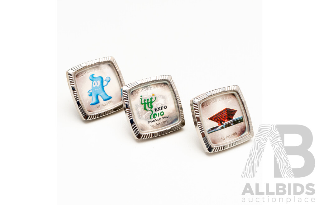 Set of 3 Silver Ag999 Commemorative Badges Issued by the 2010 Shanghai World Fair