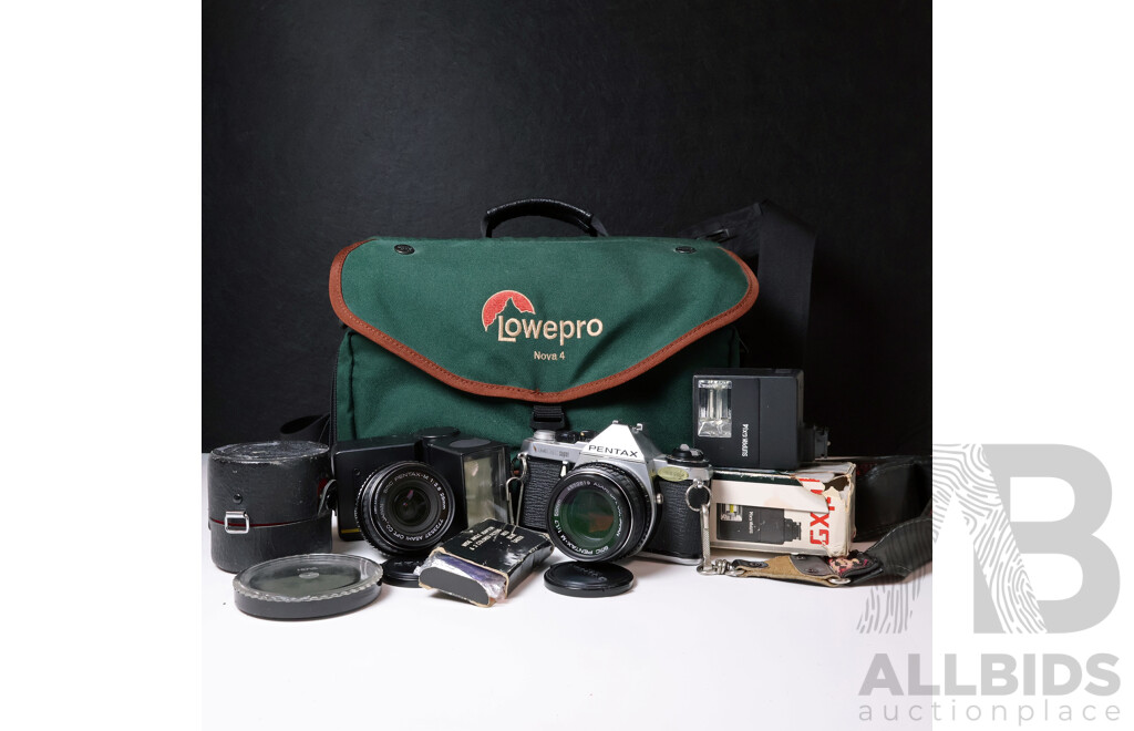 Pentax ME Super 35mm SLR Camera Kit with SMC Pentax-M Lenses, Flashes & Carry Bag