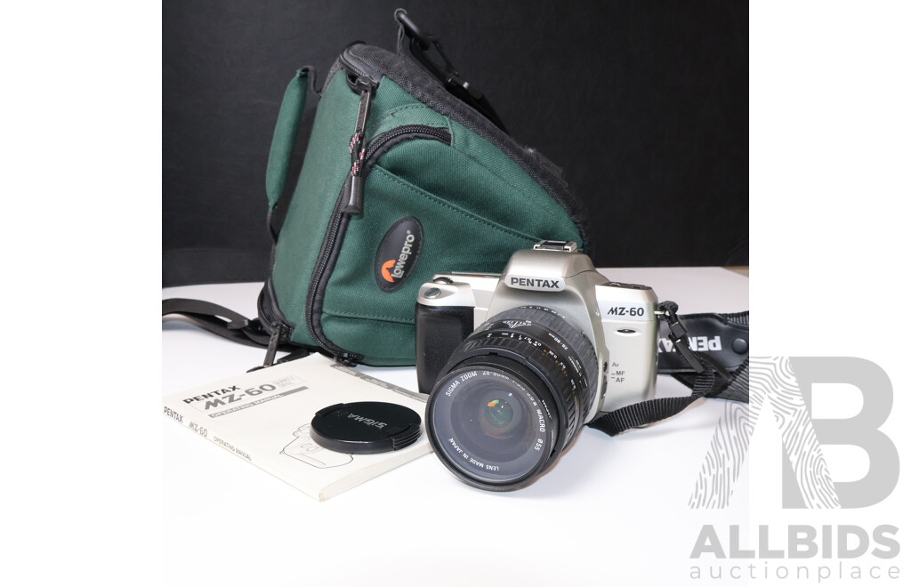 Pentax MZ-60 35mm Autofocus SLR with Sigma 20–80mm Zoom Lens & Booklet