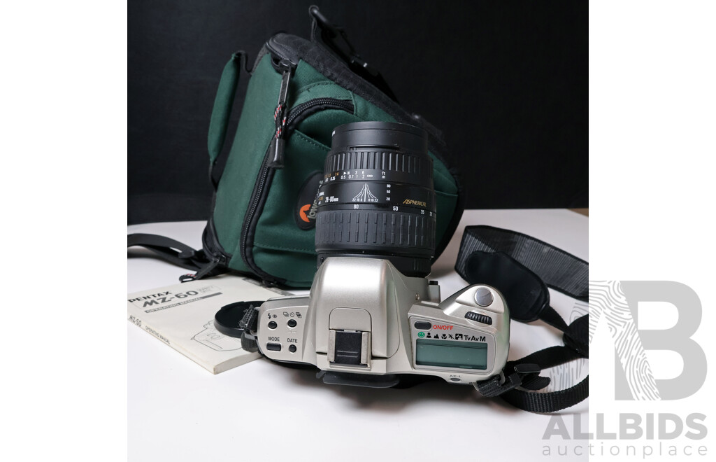 Pentax MZ-60 35mm Autofocus SLR with Sigma 20–80mm Zoom Lens & Booklet