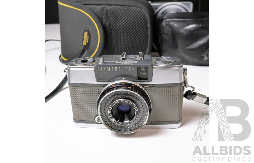 Vintage Compact & Rangefinder Cameras: Nikon Coolpix S9100, Olympus Pen EE & Ricoh TF-500D with Vintage Filters & Accessories