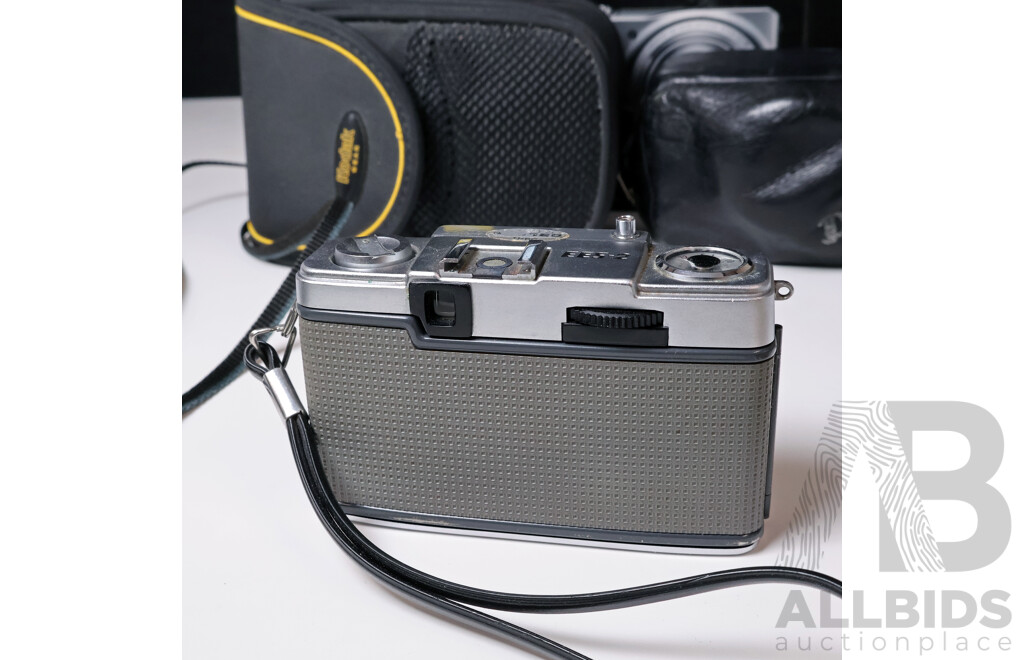 Vintage Compact & Rangefinder Cameras: Nikon Coolpix S9100, Olympus Pen EE & Ricoh TF-500D with Vintage Filters & Accessories