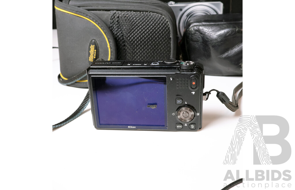 Vintage Compact & Rangefinder Cameras: Nikon Coolpix S9100, Olympus Pen EE & Ricoh TF-500D with Vintage Filters & Accessories