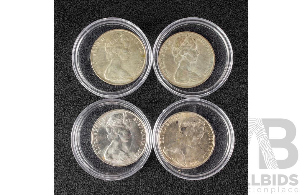 Four Australian 1966 Round Silver Fifty Cent Coins .800