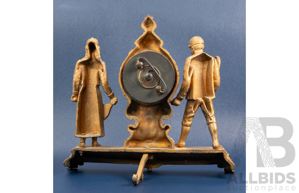 Antique Ansonia Brass Strut Clock Featuring Tennis Players