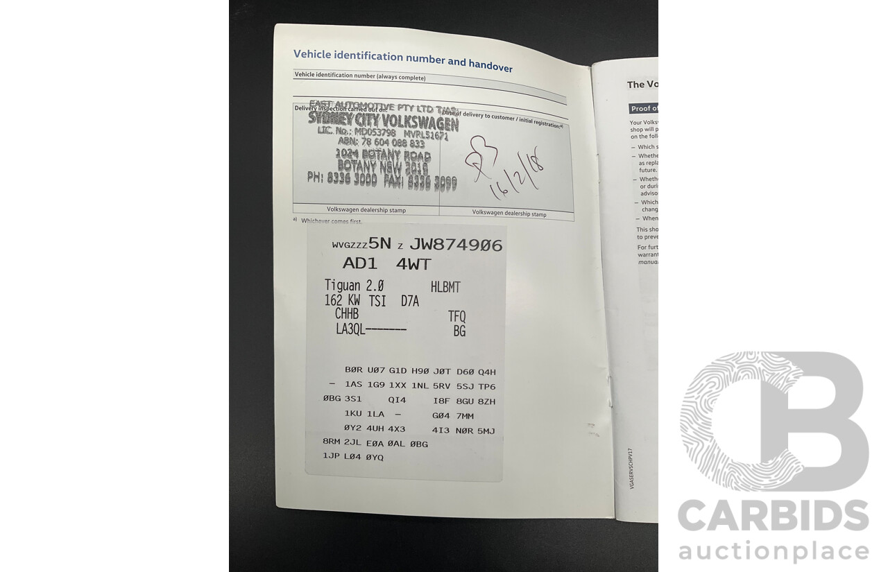 02/2018 Volkswagen Tiguan 162 TSI Sportline (AWD) 5NA MY18 4d Wagon Ruby Red Metallic Turbo 2.0L