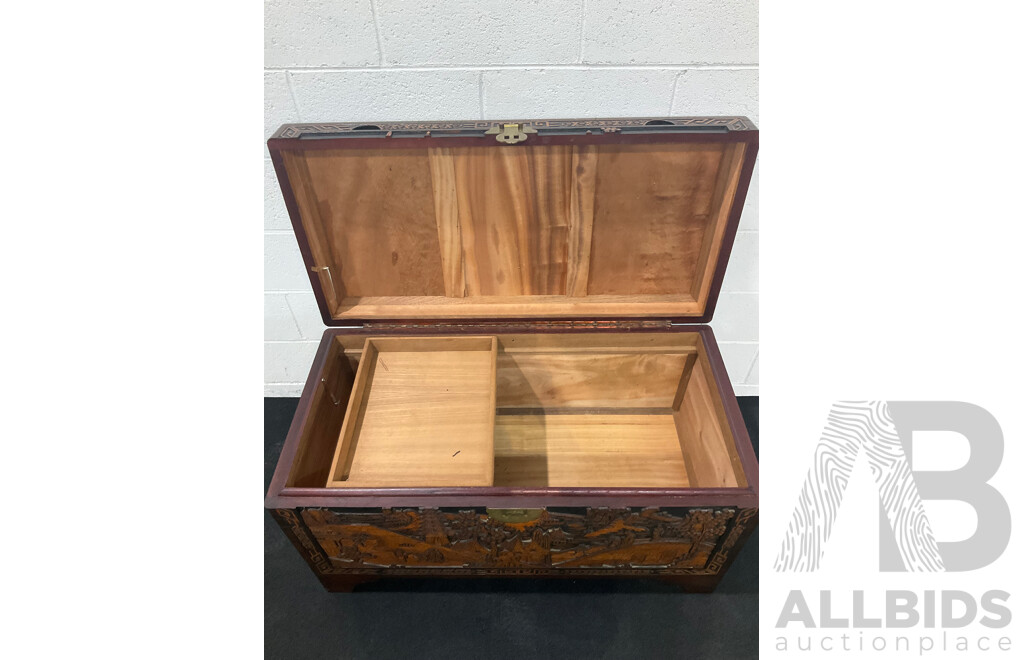 Large Antique Chinese Carved and Inlaid Wooden Chest