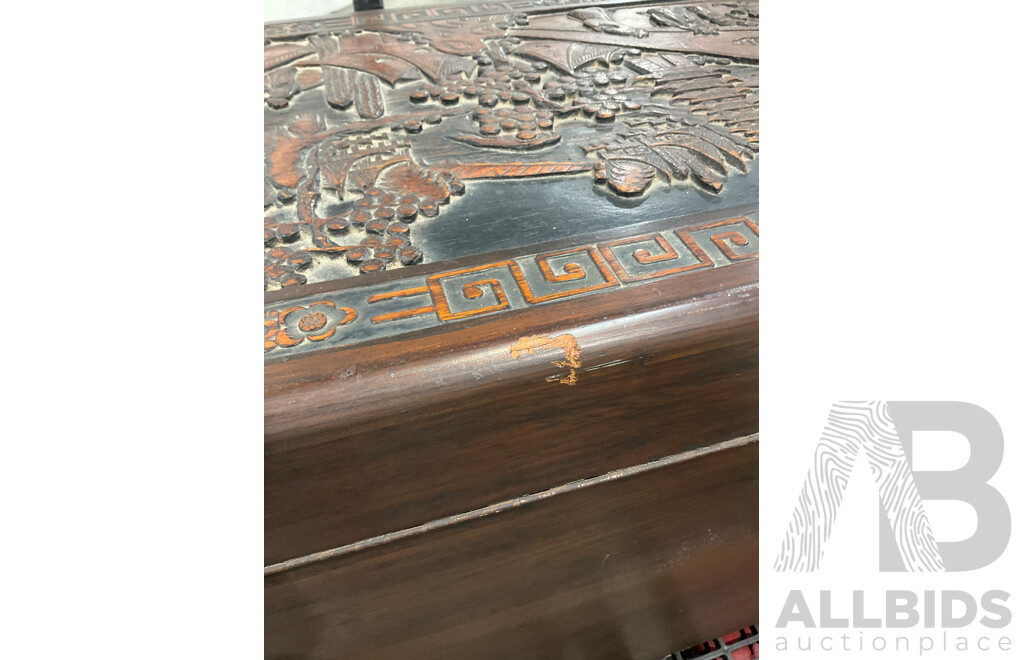 Large Antique Chinese Carved and Inlaid Wooden Chest