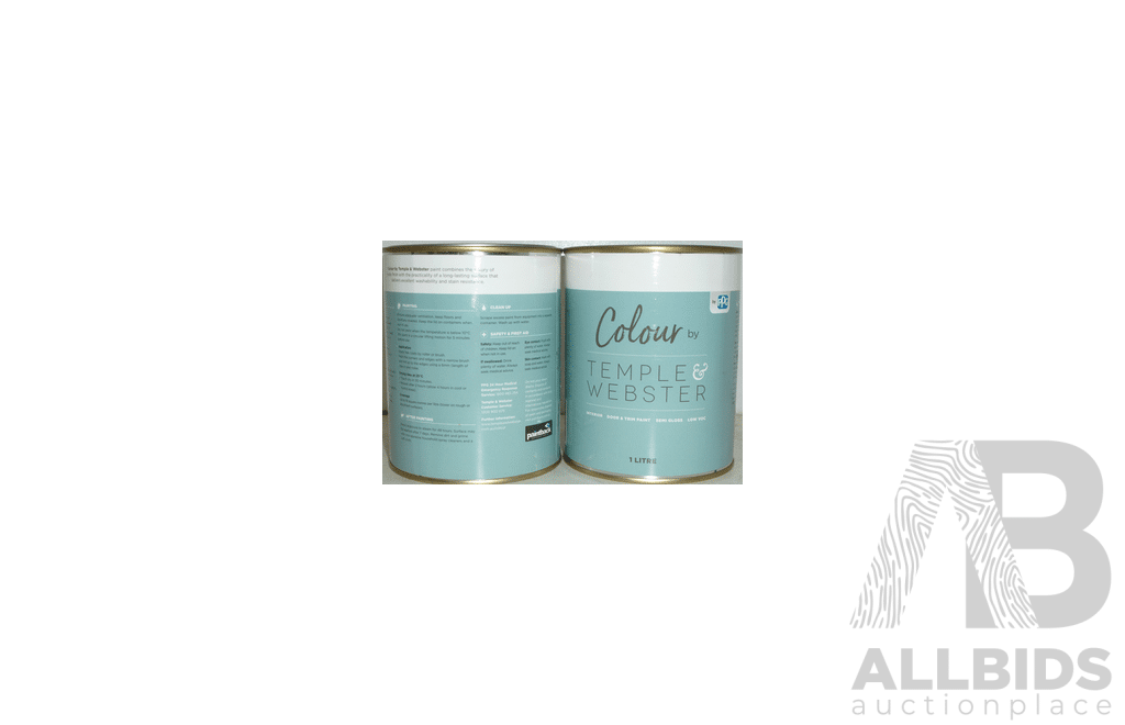 Temple & Webster Semi Gloss Interior Light Base Door and Trim Paint - White - 1 Litre Tins - Lot of 6