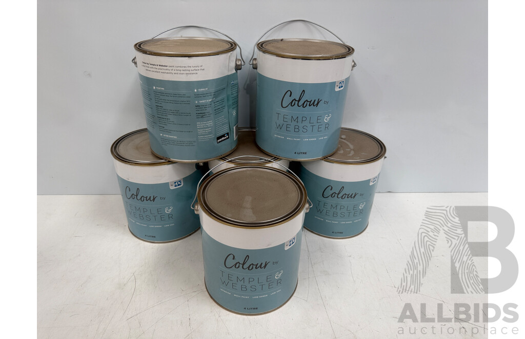 Temple & Webster Semi Gloss Interior Light Base Door and Trim Paint - White - 1 Litre Tins - Lot of 6