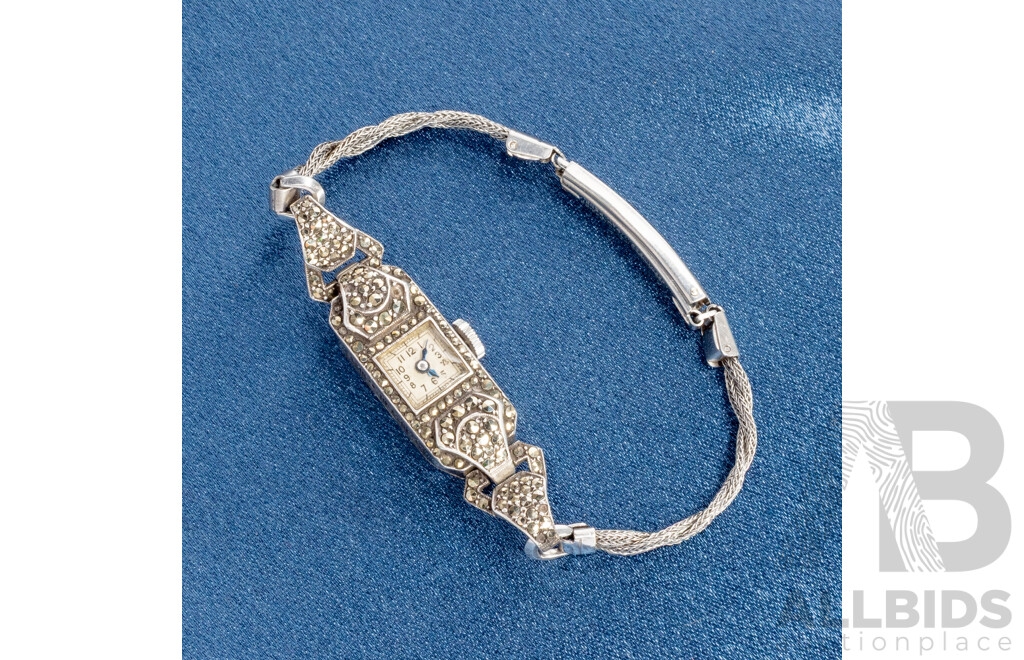 Vintage Sterling Silver Kestenmade Permaware Womens Watch. Macasite Stones