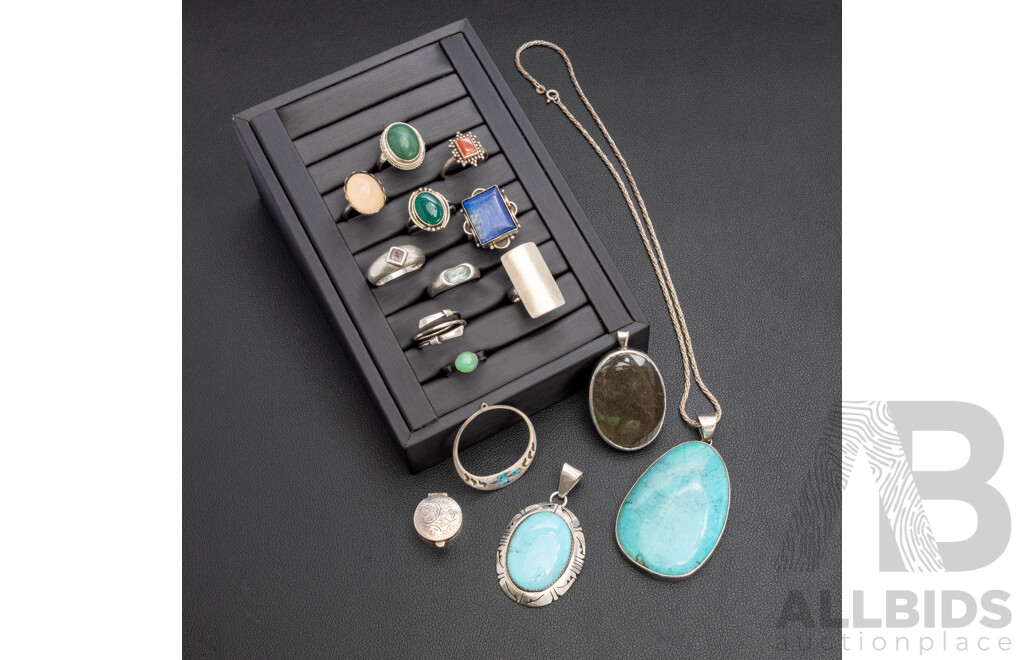 Assorted Range of Sterling Silver Jewellery - Rings, Pendants, Locket - Lot of 15