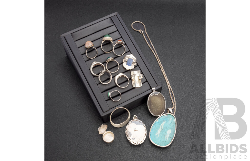 Assorted Range of Sterling Silver Jewellery - Rings, Pendants, Locket - Lot of 15
