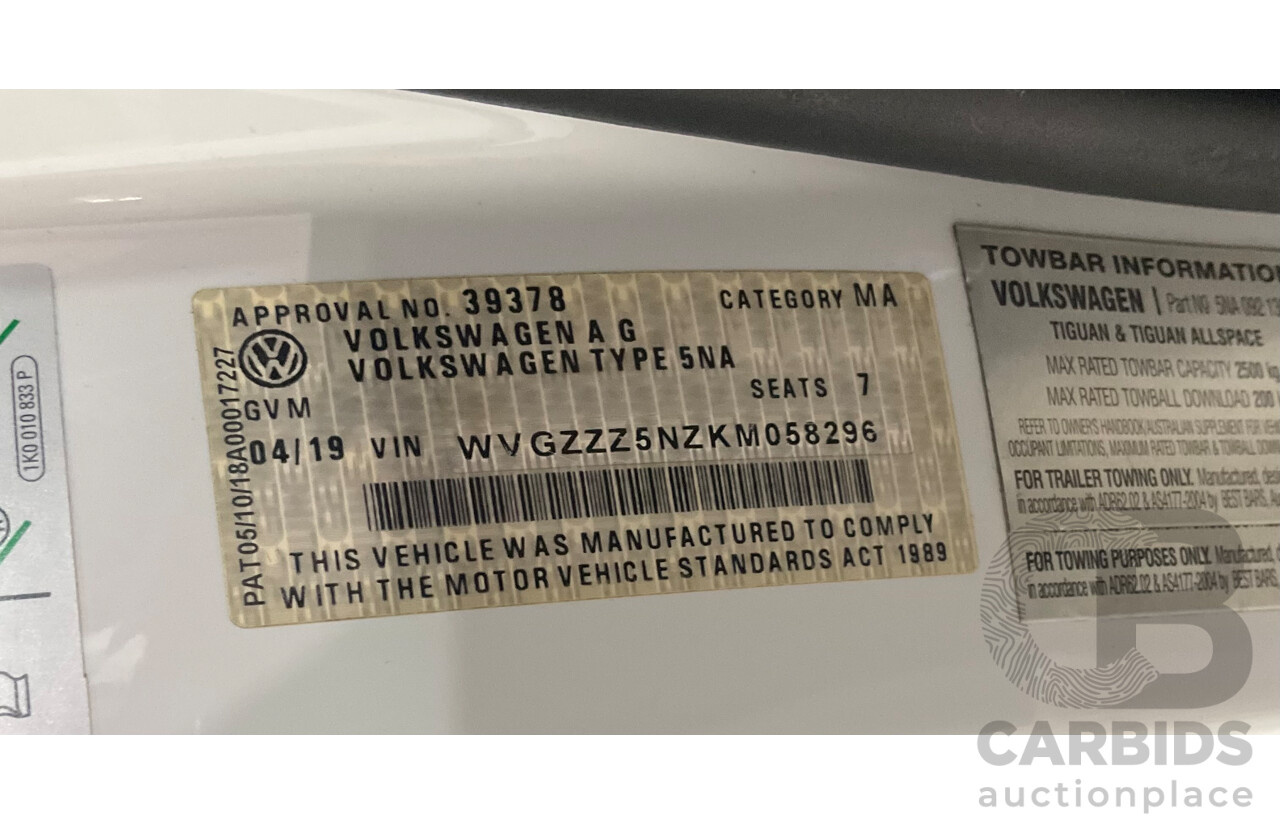 04/2019 Volkswagen Tiguan Allspace 162 TSI Highline (AWD) 5NA MY19 4d Wagon Pure White Turbo 2.0L