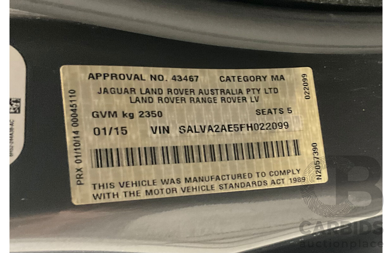 1/2015 Range Rover Evoque SD4 Dynamic LV MY15 5d Wagon Corris Grey Turbo Diesel 2.2L