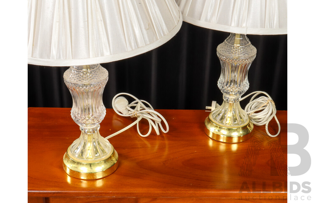 Pair of Cut Glass and Brass Table Lamps