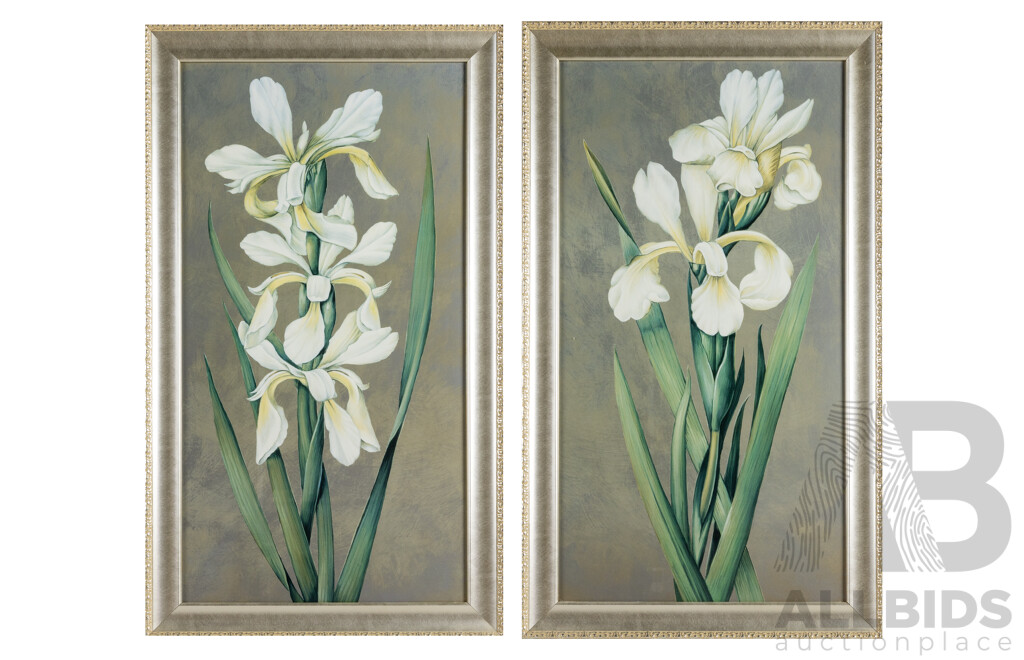 Decorative Irises I & 2, Pair of Quality Colour Contemporary Prints 90 x 52 cm (frames) (2)