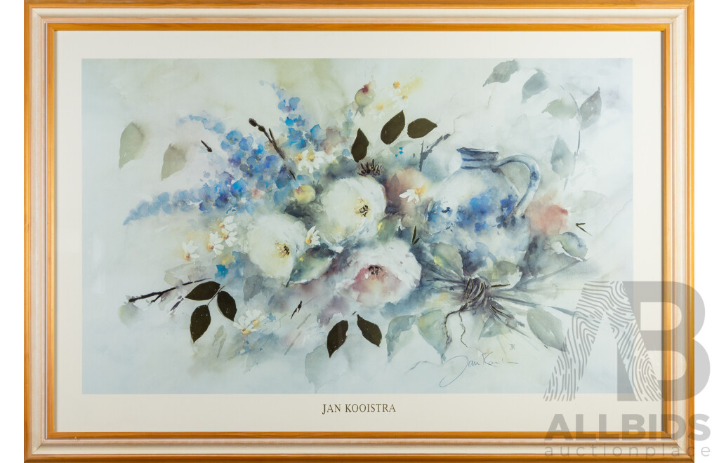 Jan Kooistra, (20th Century, Dutch, 1950-2021), Floral Arrangement in Blue, Quality Reproduction Print After Original Watercolour, 92 x 132 cm (frame)