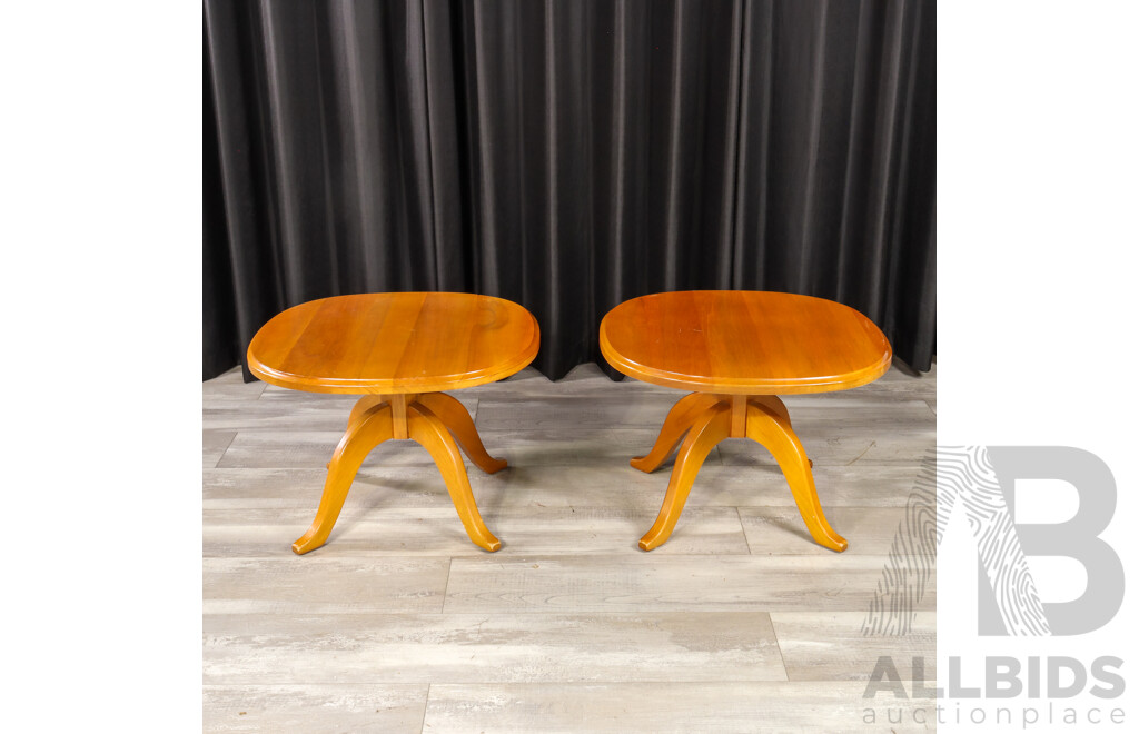 Pair of Modern Timber Pedestal Side Tables