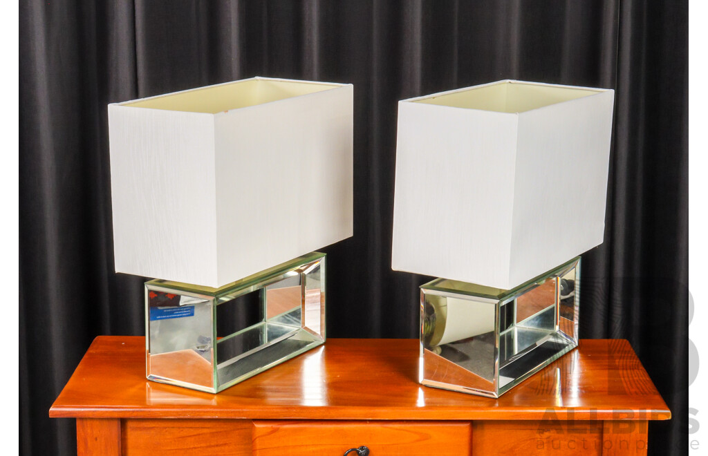 Pair of Modern Square Line Mirrored Table Lamps