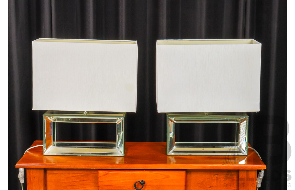 Pair of Modern Square Line Mirrored Table Lamps
