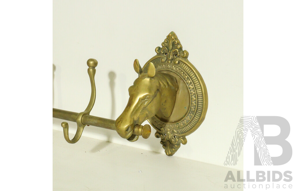 Reproduction Brass Horse Themed Wall Mount Coat Rack