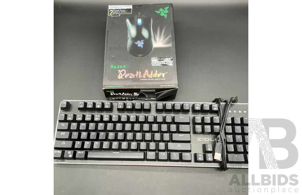 RAZER DeathAdder Gaming Mouse and ZIDLI Keyboard - Lot of 2
