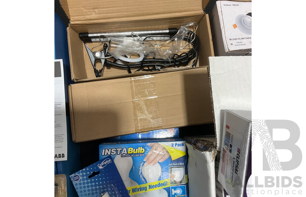 Assorted Lighting Products, Including Various LED Globes, Downlights and Light Fixtures