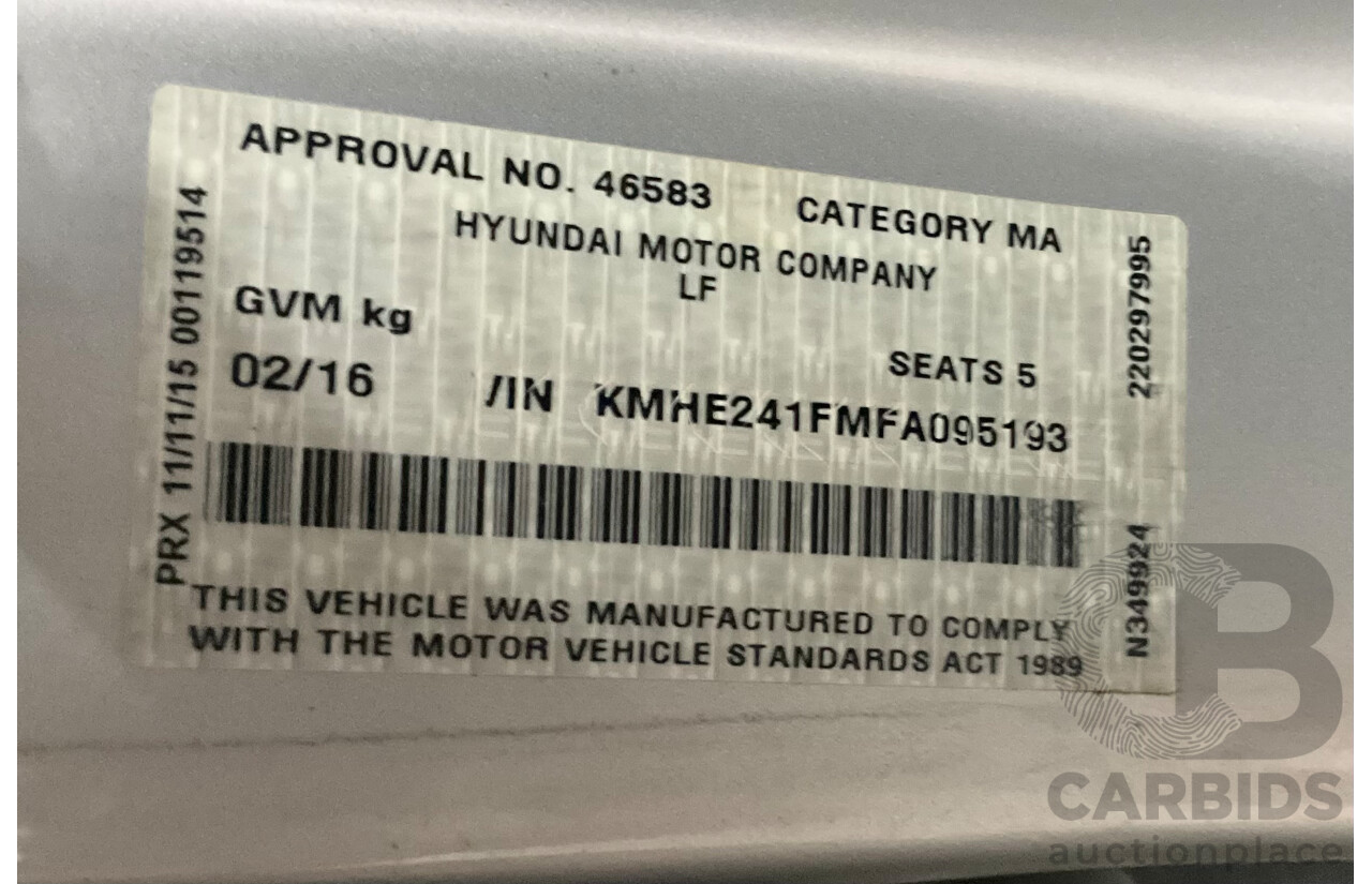 02/2016 Hyundai Sonata Active (FWD) LF2 4D Sedan Platinum Silver 2.4L