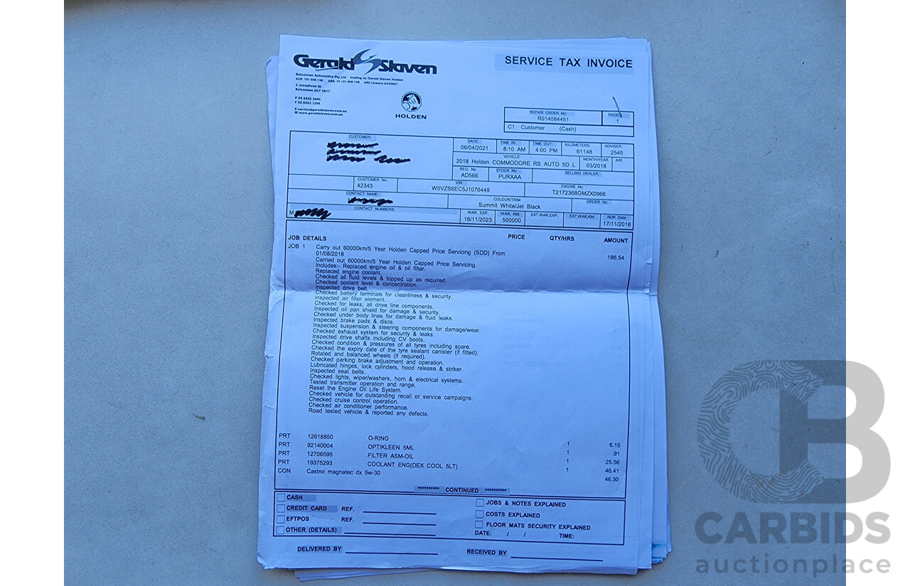 3/2018 Holden Commodore RS ZB-Series MY18 5D Liftback White Turbo 2.0L