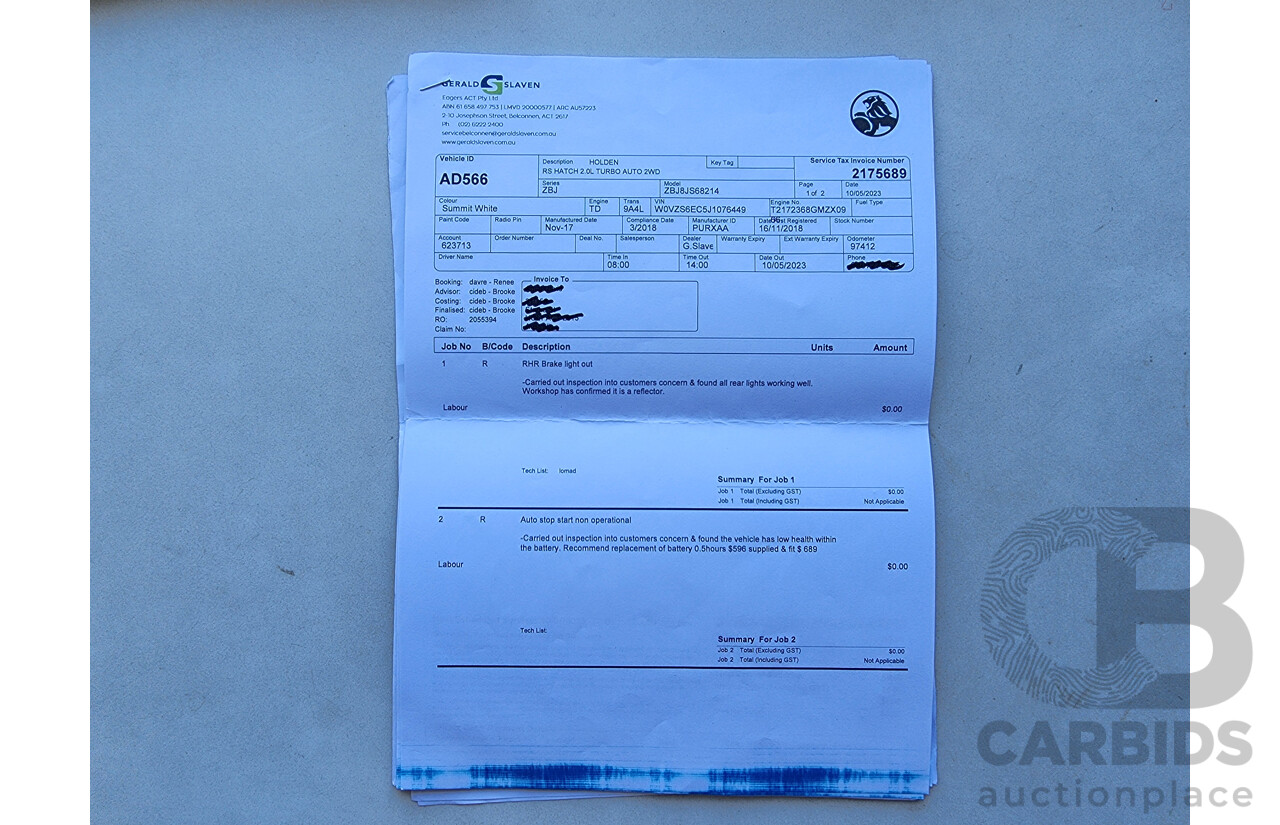 3/2018 Holden Commodore RS ZB-Series MY18 5D Liftback White Turbo 2.0L