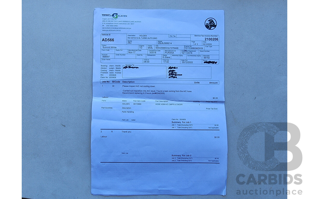 3/2018 Holden Commodore RS ZB-Series MY18 5D Liftback White Turbo 2.0L