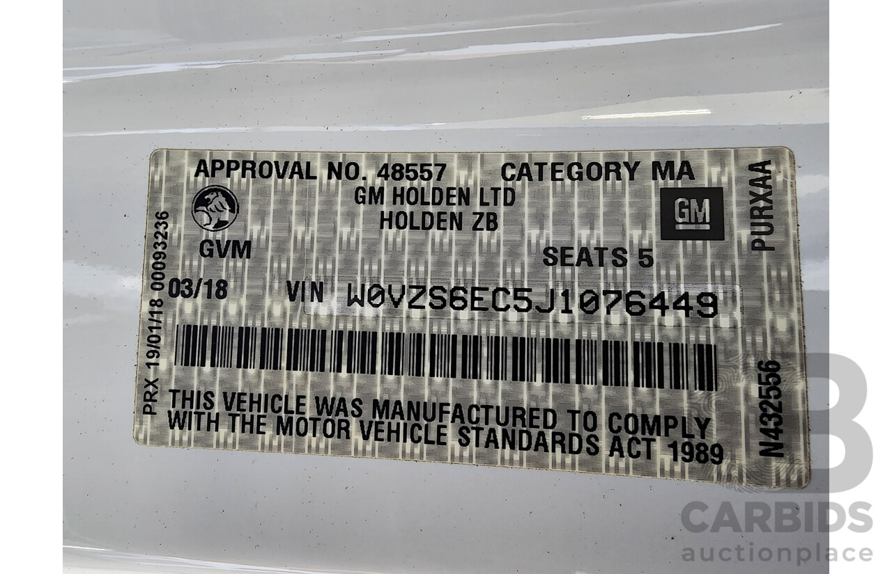 3/2018 Holden Commodore RS ZB-Series MY18 5D Liftback White Turbo 2.0L