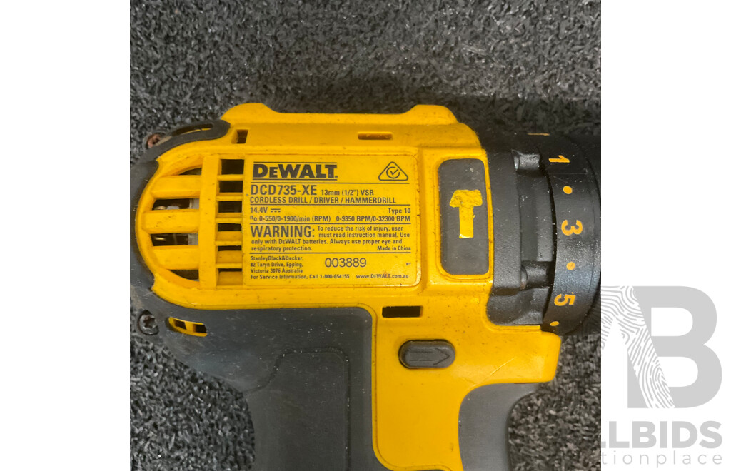 DeWALT 14.4V XR Hammer Drill (DCD735-XE) with 4.0Ah Battery - Lot of 2