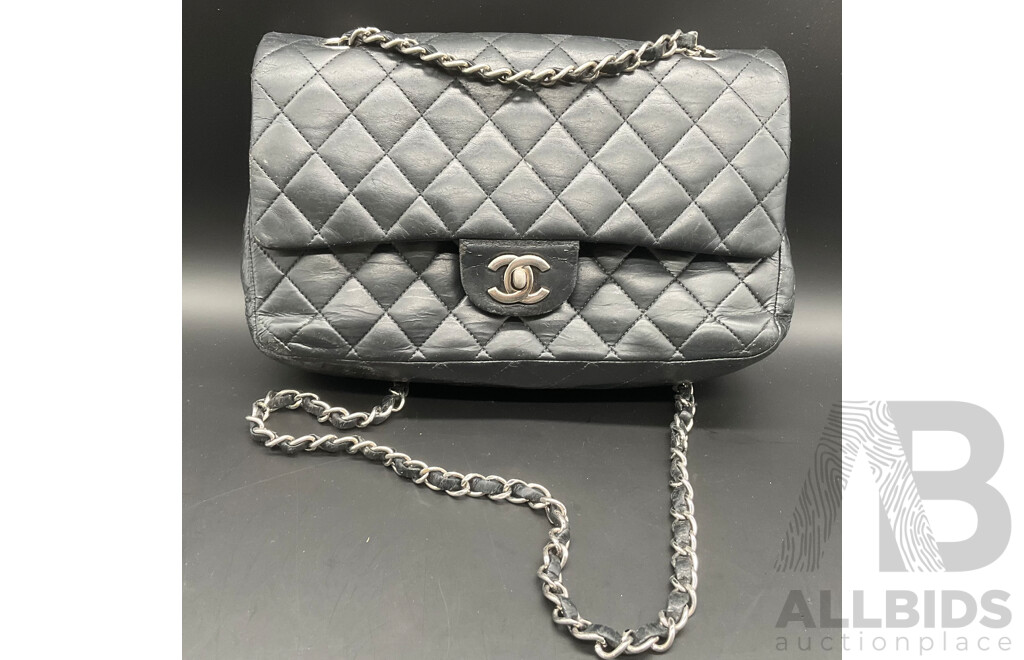 Single Flap Black Jumbo Bag in Quilting Pattern Branded CHANEL