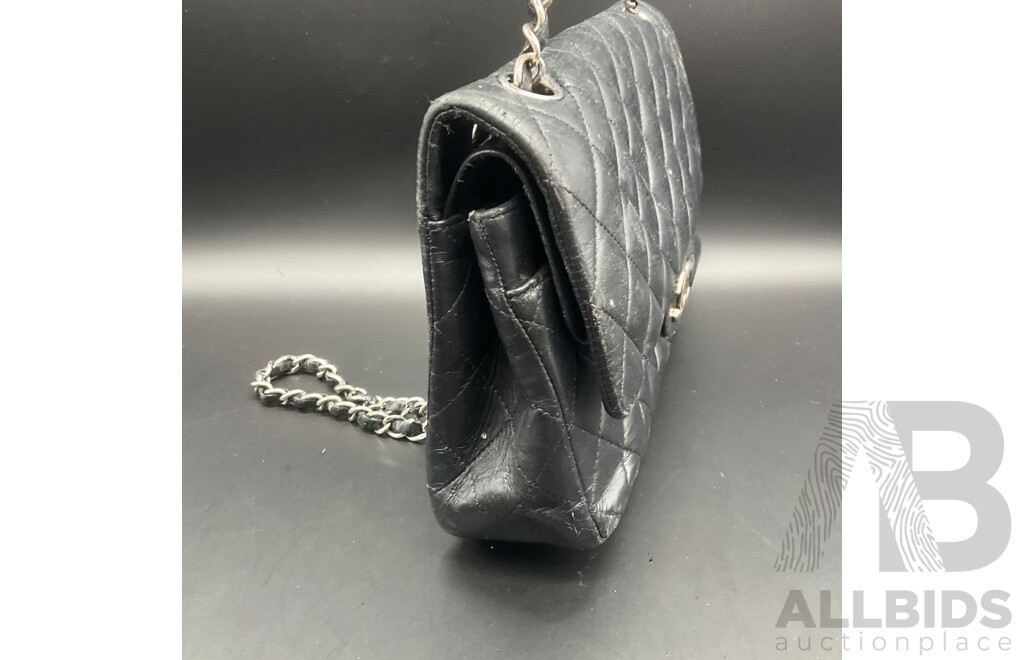 Single Flap Black Jumbo Bag in Quilting Pattern Branded CHANEL