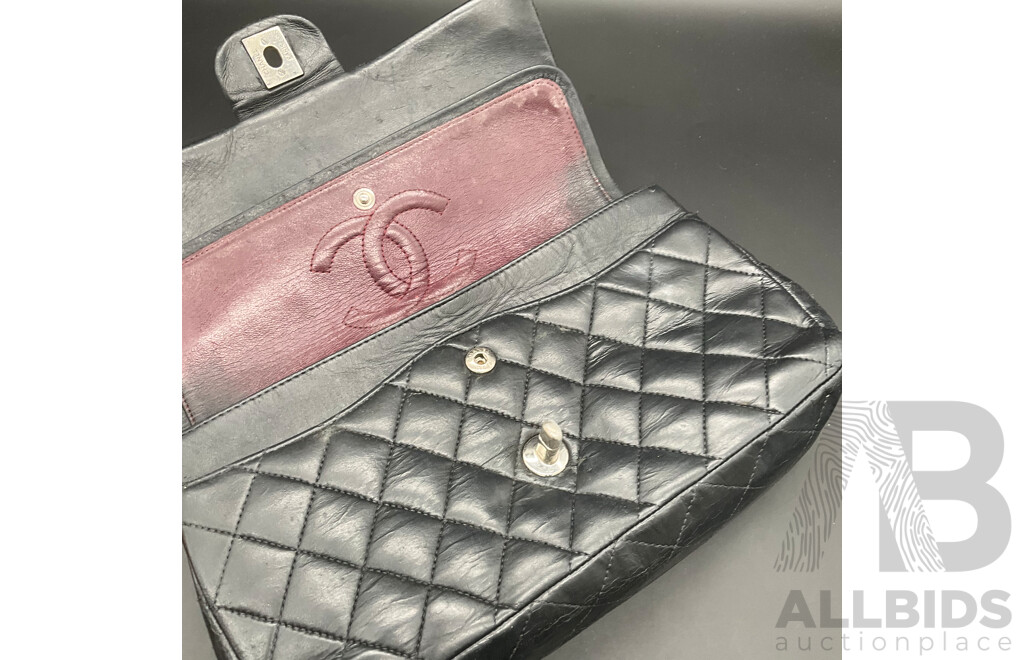 Single Flap Black Jumbo Bag in Quilting Pattern Branded CHANEL