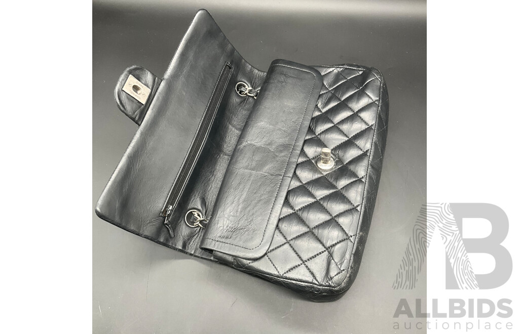 Single Flap Black Jumbo Bag in Quilting Pattern Branded CHANEL