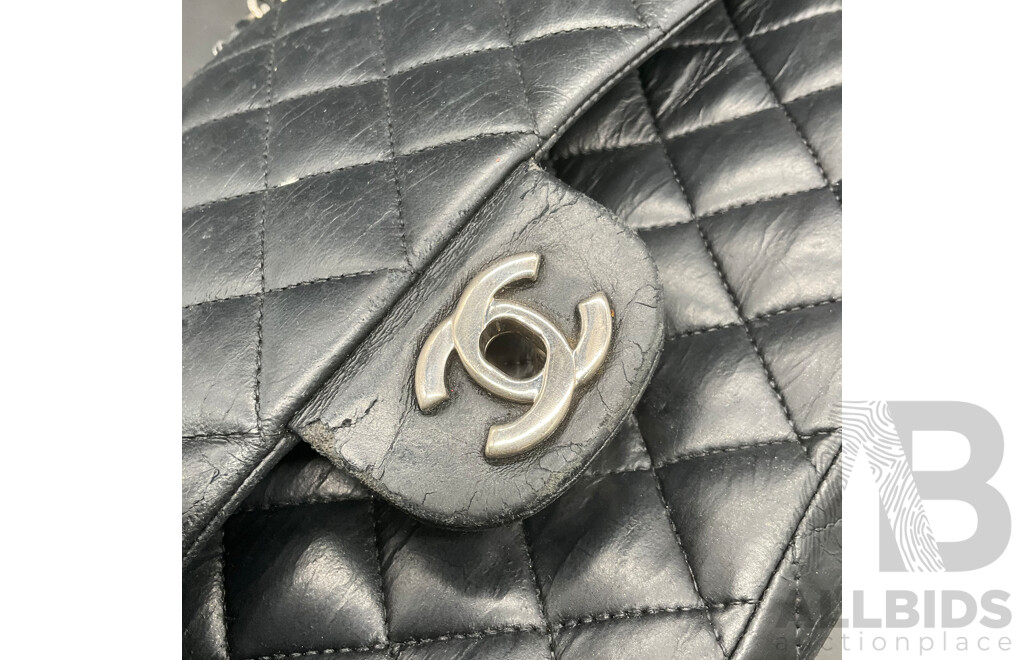 Single Flap Black Jumbo Bag in Quilting Pattern Branded CHANEL