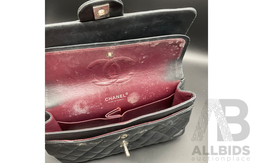 Single Flap Black Jumbo Bag in Quilting Pattern Branded CHANEL