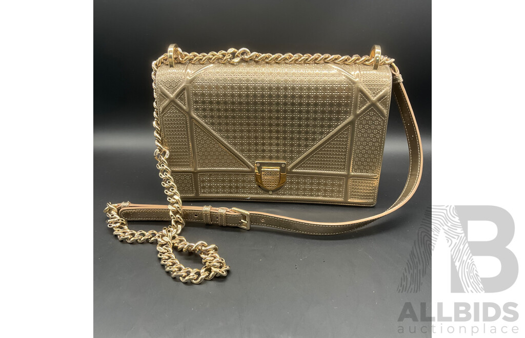 Diorama Flap Bag in Metalic Gold Branded CHRISTIAN DIOR
