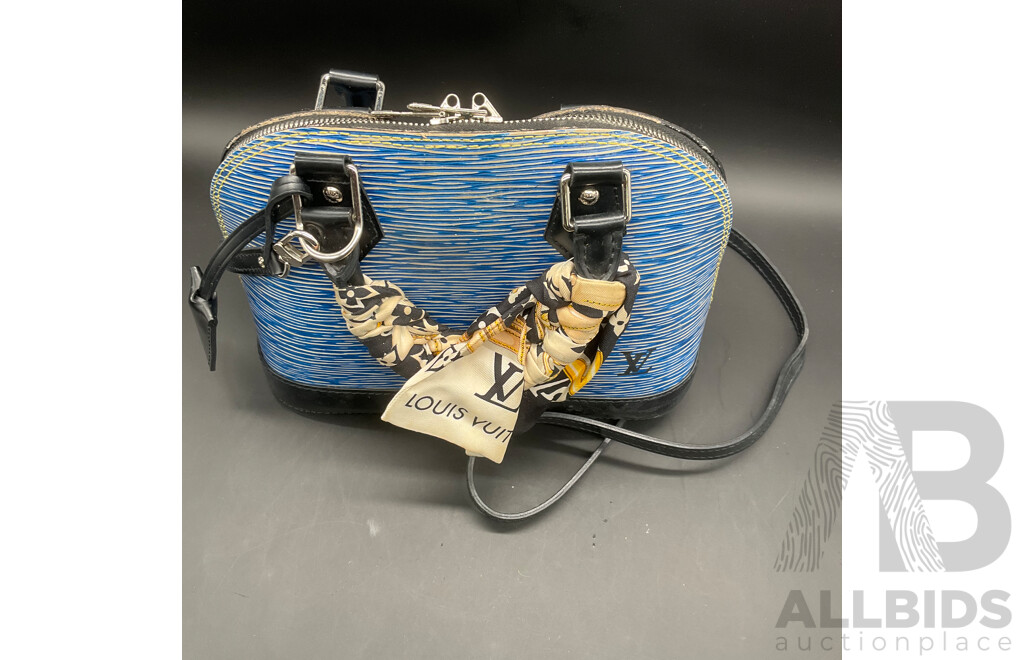 Alma BB Bag in Blue Epi Denim Leather and Bag Scarf Branded LOUIS VUITTON