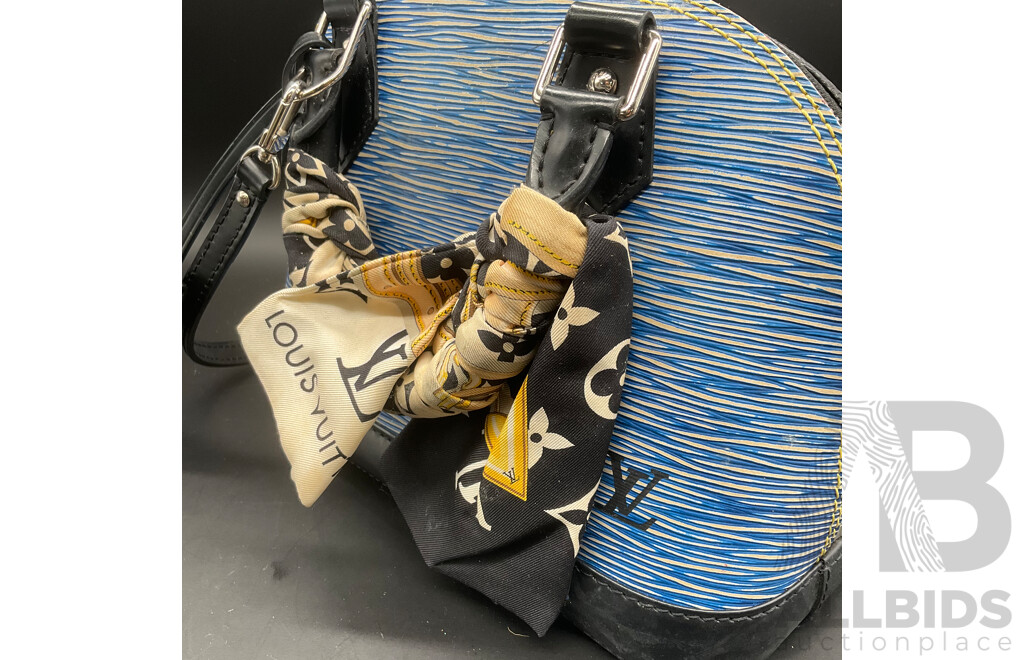 Alma BB Bag in Blue Epi Denim Leather and Bag Scarf Branded LOUIS VUITTON
