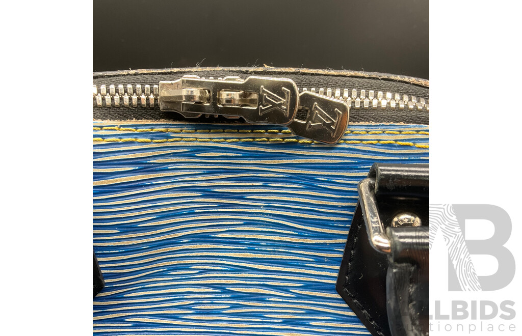 Alma BB Bag in Blue Epi Denim Leather and Bag Scarf Branded LOUIS VUITTON