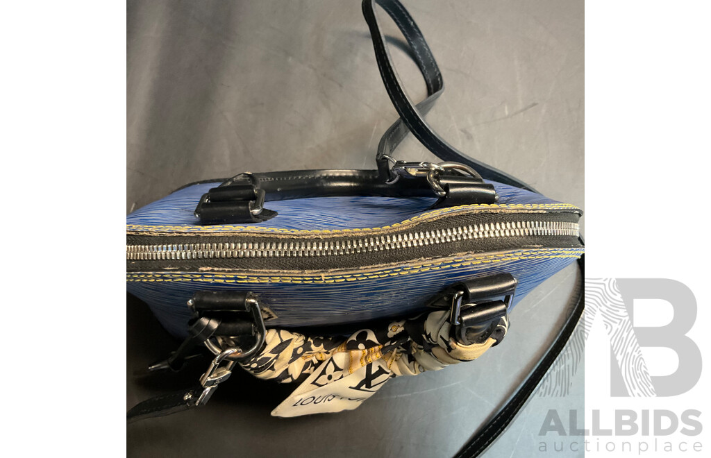 Alma BB Bag in Blue Epi Denim Leather and Bag Scarf Branded LOUIS VUITTON